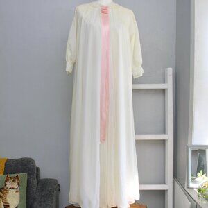 Leonora Vintage Cream Layered Chiffon Pink Ribbon Women's Lingerie Robe Size 10